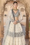 Buy_PREEVIN_White Blouse And Lehenga Cotton Mulmul Embroidered Foliage Floral Set _at_Aza_Fashions