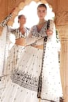 Buy_PREEVIN_White Blouse And Lehenga Cotton Mulmul Embroidered Foliage Floral Set _Online_at_Aza_Fashions