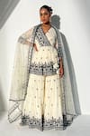 Buy_PREEVIN_White Angarakha And Sharara Cotton Mulmul Floral Sprig Set  _at_Aza_Fashions