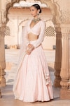 Buy_PREEVIN_Pink Blouse And Lehenga Cotton Mulmul Embroidered Thread Blossom Jaal Set_at_Aza_Fashions