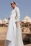 PREEVIN_Blue Kurta And Lehenga Cotton Mulmul Stripe Mirrorwork Set  _Online_at_Aza_Fashions