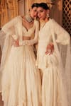 PREEVIN_Off White Mulmul Embroidered Lace V Thread Peplum Kurta Sharara Set _Online_at_Aza_Fashions