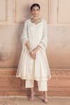 Buy_PREEVIN_Off White Cotton Mulmul Embroidered Lace Leaf Big Flower Anarkali Set _at_Aza_Fashions