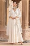 Buy_PREEVIN_Off White Cotton Mulmul Mirror Angarkha Anarkali With Dupatta  _at_Aza_Fashions