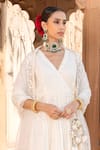 Buy_PREEVIN_Off White Cotton Mulmul Mirror Angarkha Anarkali With Dupatta  _Online_at_Aza_Fashions