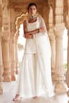 Buy_PREEVIN_Off White Cotton Mulmul Embroidered Lace Thread Kurta Sharara Set  _at_Aza_Fashions