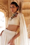 PREEVIN_Off White Cotton Mulmul Hand Embroidered Lace Mirror Palazzo Set  _Online_at_Aza_Fashions