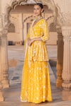 Buy_PREEVIN_Orange Cotton Mulmul Embroidered Lace Thread Work Angarkha Sharara Set  _at_Aza_Fashions