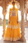 Buy_PREEVIN_Orange Cotton Mulmul Embroidered Lace V Thread Tiered Lehenga Set _at_Aza_Fashions