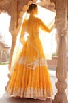 Shop_PREEVIN_Orange Cotton Mulmul Embroidered Lace V Thread Tiered Lehenga Set _at_Aza_Fashions