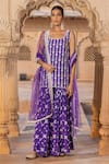 Buy_PREEVIN_Purple Cotton Mulmul Embroidered Lace Thread Work Kurta Sharara Set  _at_Aza_Fashions