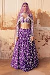 Buy_PREEVIN_Purple Cotton Mulmul Embroidered Lace V Thread And Mirror Lehenga Set  _at_Aza_Fashions