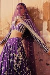 Buy_PREEVIN_Purple Cotton Mulmul Embroidered Lace V Thread And Mirror Lehenga Set  _Online_at_Aza_Fashions