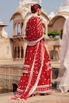 Shop_PREEVIN_Red Cotton Mulmul Embroidered Lace Thread And Mirror Kurta Lehenga Set  _at_Aza_Fashions