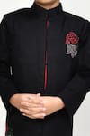 Samyukta Singhania_Black Sherwani Glace Cotton Embroidered Rose Placement Set _Online_at_Aza_Fashions