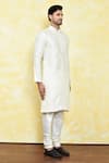 Samyukta Singhania_Cream Art Silk Embroidery Thread Work Kurta Set _at_Aza_Fashions