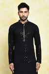 Shop_Samyukta Singhania_Black Art Silk Embroidery Thread Sequin Work Kurta Set _Online_at_Aza_Fashions