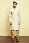 Buy_Samyukta Singhania_Beige Art Silk Embroidery Thread Work Kurta And Churidar Set _Online_at_Aza_Fashions