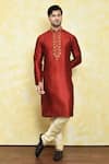 Buy_Samyukta Singhania_Red Art Silk Embroidery Thread Floral Work Kurta Set _at_Aza_Fashions