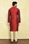 Shop_Samyukta Singhania_Red Art Silk Embroidery Thread Floral Work Kurta Set _at_Aza_Fashions
