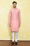 Buy_Samyukta Singhania_Pink Silk Embroidery Floral Placket Kurta Set _Online_at_Aza_Fashions