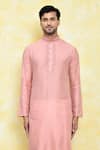 Shop_Samyukta Singhania_Pink Silk Embroidery Floral Placket Kurta Set _Online_at_Aza_Fashions
