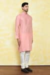Samyukta Singhania_Pink Silk Embroidery Floral Placket Kurta Set _at_Aza_Fashions