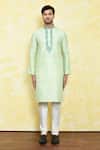 Buy_Samyukta Singhania_Green Silk Embroidery Paisley Kurta Set _Online_at_Aza_Fashions