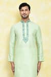 Shop_Samyukta Singhania_Green Silk Embroidery Paisley Kurta Set _Online_at_Aza_Fashions