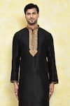 Shop Arihant Rai Sinha Black Silk Embroidery Mirror Placket Kurta Set Online at Aza Fashions Shop_Arihant Rai Sinha_Black Silk Embroidery Mirror Placket Kurta Set _Online_at_Aza_Fashions