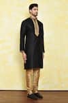 Arihant Rai Sinha Black Silk Embroidery Mirror Placket Kurta Set at Aza Fashions Arihant Rai Sinha_Black Silk Embroidery Mirror Placket Kurta Set _at_Aza_Fashions