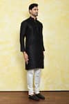 Samyukta Singhania_Black Art Silk Embroidery Thread Wave Kurta Set _at_Aza_Fashions