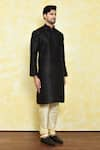 Samyukta Singhania_Black Art Silk Embroidery Dori Work Kurta And Churidar Set _at_Aza_Fashions