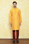 Buy_Samyukta Singhania_Yellow Art Silk Embroidery Dori Mirror Work Kurta And Churidar Set _Online_at_Aza_Fashions