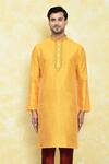 Shop_Samyukta Singhania_Yellow Art Silk Embroidery Dori Mirror Work Kurta And Churidar Set _Online_at_Aza_Fashions