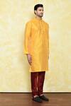 Samyukta Singhania_Yellow Art Silk Embroidery Dori Mirror Work Kurta And Churidar Set _at_Aza_Fashions