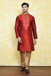 Buy_Samyukta Singhania_Maroon Art Silk Embroidered Thread Kurta And Churidar Set _at_Aza_Fashions