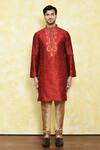Buy_Samyukta Singhania_Maroon Art Silk Embroidered Thread Kurta And Churidar Set _Online_at_Aza_Fashions