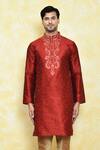 Shop_Samyukta Singhania_Maroon Art Silk Embroidered Thread Kurta And Churidar Set _Online_at_Aza_Fashions