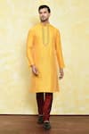 Buy_Samyukta Singhania_Yellow Art Silk Embroidered Thread Collar Kurta And Churidar Set _at_Aza_Fashions