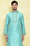 Shop_Samyukta Singhania_Green Art Silk Embroidered Paisley Placket Kurta Set _Online_at_Aza_Fashions