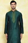 Shop_Samyukta Singhania_Green Art Silk Embroidered Leaf Placket Kurta Set _Online_at_Aza_Fashions