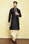 Buy_Samyukta Singhania_Black Art Silk Embroidered Floral Placket Kurta Set _at_Aza_Fashions
