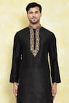Buy_Samyukta Singhania_Black Art Silk Embroidered Floral Placket Kurta Set _Online_at_Aza_Fashions