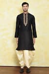 Shop_Samyukta Singhania_Black Art Silk Embroidered Floral Placket Kurta Set _Online_at_Aza_Fashions