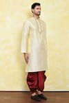 Samyukta Singhania_Beige Art Silk Embroidered Floral Placket Kurta With Maroon Dhoti Pant _at_Aza_Fashions