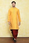 Buy_Samyukta Singhania_Yellow Art Silk Embroidered Bright Straight Kurta With Dhoti Pant Set _at_Aza_Fashions