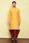 Buy_Samyukta Singhania_Yellow Art Silk Embroidered Bright Straight Kurta With Dhoti Pant Set _Online_at_Aza_Fashions