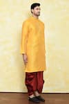 Samyukta Singhania_Yellow Art Silk Embroidered Bright Straight Kurta With Dhoti Pant Set _at_Aza_Fashions