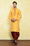 Buy_Samyukta Singhania_Yellow Art Silk Embroidered Floral Kurta And Dhoti Pant Set _at_Aza_Fashions